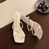 High-End!A White Word With Sandals Women Spring And Summer Square Head Fine Heels High-Heeled