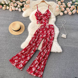 Zingj Holiday Set Temperament V Collar Sling Vest Heavy Pleated Micro Wide Leg Pants