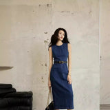 Temperament Sleeveless Denim Dress With Hip Dress Women's Summer 2025 New Waist-Skinny French Vest