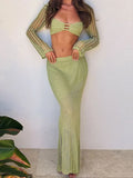 New Tethered Long-Sleeved Ass Casual Knitted Long Dress Set Beach Burqa