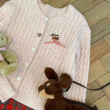 Cute Powder Knitted Cardigan Sweater Jacket Women's New Languid Loose Wind Soft Blouse In