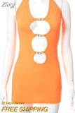 Halter Sexy Lace Up Mini Dress Party Club Outfit Cut Out Metal Ring Ties Bodycon Dresses Summer Chic Harajuku