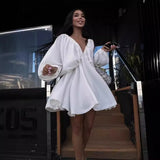 Autumn Women's Skirt Lantern Sleeve V Collar Sexy Temperament High-End French Retro