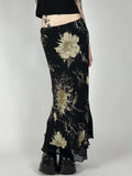 Sen Huahua Print Low-Rise Thin Half-Dress Babes Babes Babes Babes Thorny A-Word Long