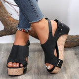Retro Rivet Slope And Fish Mouth Sandals Women's Large-Size Waterproof Table Hollow High Heel Women's