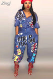 New Style Brand Fashion Hip Hop Style Women Jumpsuit Special Letter Turn Down Collar Half Sleeve Romper