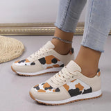 New Thick-Bottomed Leopard Lace Casual Sneakers Women's Large Size Low-Top Single-Shoe Running