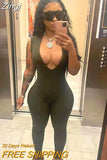 Deep V Neck Ribbed Long Jumpsuits Sleeveless Women Skinny Solid Army Green Bodycon Fashion Push Up One Piece