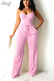 Sexy Casual 2 Piece Set Women Workwear Sleeveless Crop Tops High Waist Wide Leg Pants Suit Office Lady Party