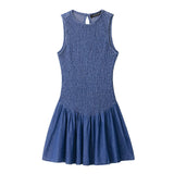 Women's Summer 2025 New Laminated Cowboy Bee Nest Short Dress