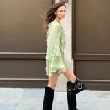 Women's Explosive Folded High-Waisted Solid-Color Layered Folded Horn Sleeve