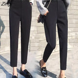 Pants Women Chiffon Harem Slender Black Office Lady All-match Black Ankle-length Chic Korean Style Stylish Spring