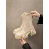 Boots Women 2025 Autumn And Winter New Round Head Coarse And V Mouth Thick Bottom Small Boots After Zipper Thin Martin