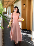 Xixi 13 Line 2025 Summer New Elegant Temperament Pure Color High-Waist Short-Sleeved Dress Dress Women