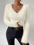And Winter New Solid Color V-Neck Repair With Plush Short Lady