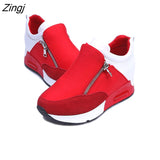 New Women Casual Shoes Height Increasing Zipper Breathable Women Walking Flats Trainers Shoes Autumn