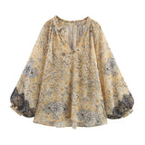 For Women's INS Burst Metal Color Line Printed Shirt + Printed