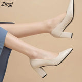 Women's High Heels High Heels Dress Shoes Pointed Toe Boat Shoes Ladies White Wedding Square Heel Ladies Dress