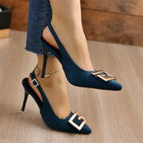 High-Heeled Sandals Women's New Pointed Back Empty Metal Buckle Sandals Fine