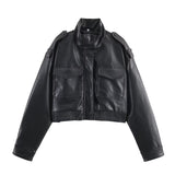 Women's Long-Sleeved Imitation Leather Short Jacket