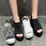 Weaving Thick-Soled Sandals Women's Spring And Summer Net Surface Breathable Fish Mouth And Heel Shoes Foot Movement Large-Size Casual Shoes