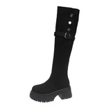 High-Tall Knight Boots Women Autumn And Winter New With Velvet High And Over-Knee Boots Two-Ded-Long-Headed Boots