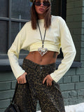 Fine Comb Cotton Solid Long-Sleeved T-Shirt Women Hot Loose Leisure Collar Top High