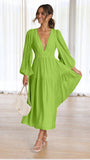Zingj Autumn And Winter V Collar Waist Show Thin Pleated Long Sleeve Small Fresh Dress Female