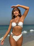 2025 New Solid Starfish Embroidered Sexy Tie Split Swimsuit