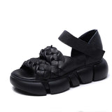 Pine Cake Thick-Soled Sandals Women Magic Sticker Top Layer Of Cowhide Mouth Summer Leisure Year