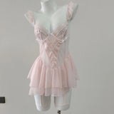 French Romance With Steel Ring Cupless Pad Lace Slings Sexy Steel Tots Pure