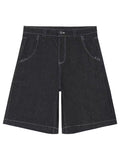 Pocket Embroidered Letter Print Jeans Men's Shorts Summer Vintage Super Wide-Legged