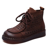 Layer Of Cowhair Retro Hollow High Help Cool Boots Women's Shoes 2025 New Comfortable Flat