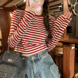 Zingj Color Striped Long-Sleeved T-Shirt Female Autumn 2024 New Casual Look Thin With A Bottom Shirt Short Student