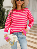 Tops 2022 Women Autumn Winter New Round Neck Knitted Pullover Striped Long Sleeve Sweater Women's Clothing
