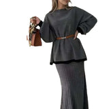 2025 New Women's Long-Sleeved Knitting Jacket Waist Half-Dress Suit