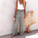 Women's Spring And Summer New Women's Pants Solid Cotton Tampons Tight Loose Leisure Wide Legs Women's