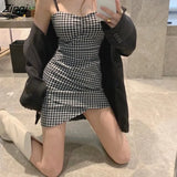 Dress Women Sexy Backless Houndstooth Teens Trendy Ins Body-con Slim Spaghetti Strap Vestido Summer Sheath