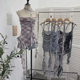 Shooting Round Neck Fluttering Dye Printing Irregular Lotus Leaf Side Mesh Slings Slings Sleeveless Top