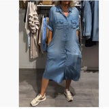 Summer New Women's Fashion Casual Single-D Row Buckle Short-Sleeved Dress