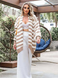 Winter New Striped Knitted Cardigan Women Loose Contrast Sweater Jacket Holiday Casual Wear Cardigan Oversized