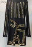 Black Sexy Bodycon Dress With Diamonds Vintage Stand Collar Long Sleeve High Waist Bling Mini Vestidos 2023 New