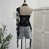 Shooting Street Lace Tectory Hottie Wearing Chest Pad Sexy Irregular Ribbon Sleeveless Top