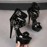 Zingj Model Rivet Pull Even Roman Sandals High Heel 15Cm Thin Heel Summer Waterproof