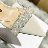 Sandals Women's Spring And Summer 2025 New French Transparent Pointed Small Heel White High Heels Fine Heel Single