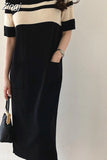 Fashion Summer Woman Pullover Knitted Dress Korea New Ladies Womens Black Knit Dresses Casual Office Sweater Long