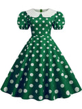 Dot Vintage Dress Women Summer Pink Rockabilly Office Party Dress Casual Peter Pan Collar Sundress