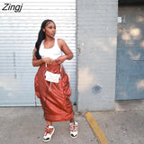 Casual Baggy Loose Size Cargo Skirts Womens Big Pockets Streetwear Pencil High Waist Long Maxi