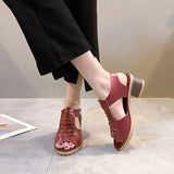 Heel Side Zipper Fish Mouth Sandals Women Large Size Square With Roman Wind Outside Wearing Cool Slippers