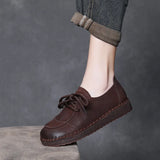 Layer Of Cow Leather Hand-Retro Single Shoe Women 2025 Spring New Comfortable Soft-Soled Casual Shoes Round Leather Women's